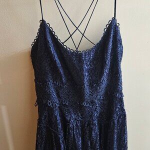 Navy Blue Lace Midi Dress Size 12 Asos